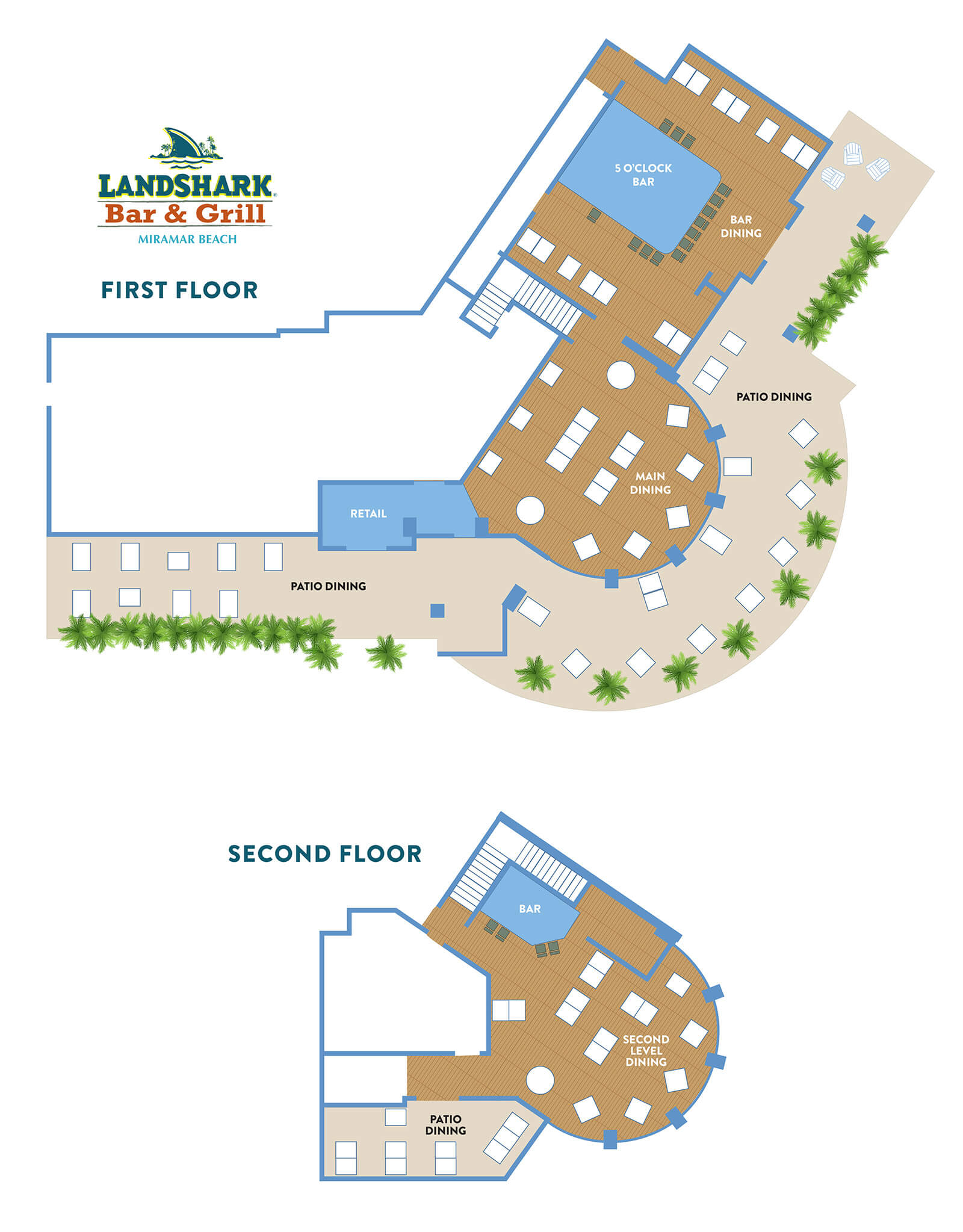 Overhead view of Landshark Bar & Grill Miramar Beach Floor Plans
